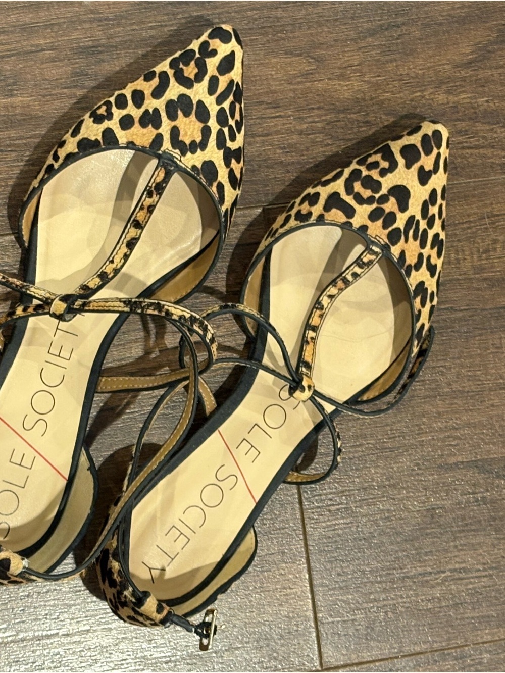 SOLE SOCIETY Leopard Print Pointed Toe T-Strap Flats in size 5